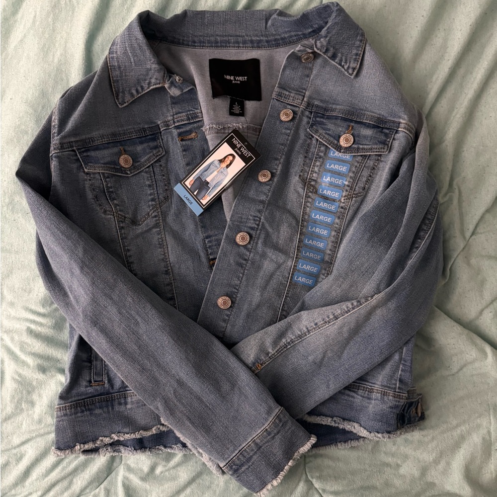 Denim Jacket with Frayed Hem
